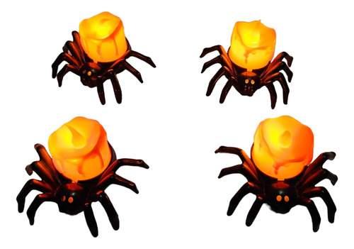 Kit De 4 Arañas Con Vela Led Para Decoración Halloween