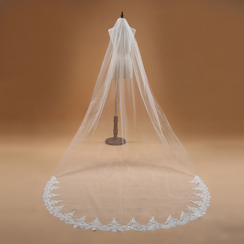 Imagen 8 de 8 de Velo De Novia Simple Largo Y Elegante De Encaje De Una Sola