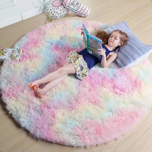 Alfombra Felpa Círcular Varios Colores Suave Tapete Peludo