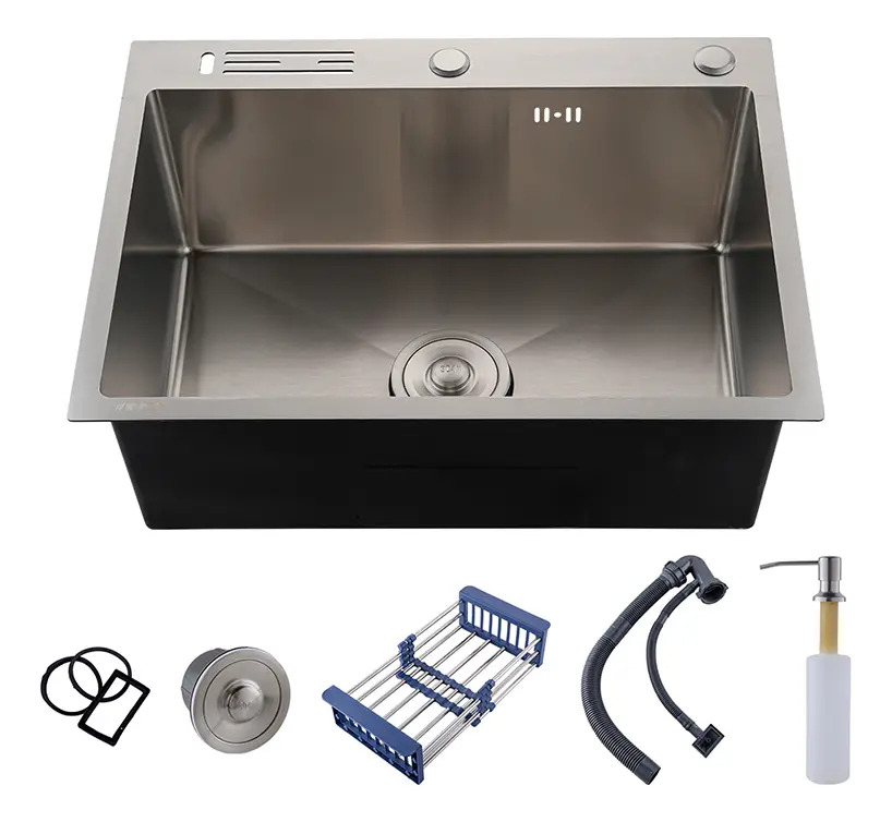 Cuba Pia Cozinha Gourmet Inox 304 Luxo 60x45x21cm Pia De Cozinha Com Acessórios + Porta-facas Cor Acabamento Escovado Prata Winda