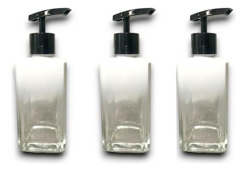 Kit Com 3 Frascos Square Saboneteira 250 Ml Degrade Branco