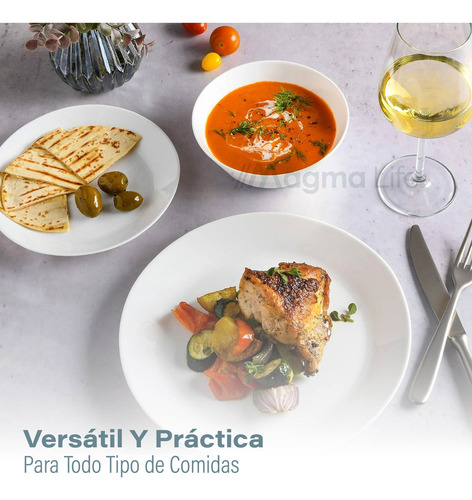 Vajilla Alba de Vidrio Opal 6 personas Magma Life (18 Pzs), Platos de Ultra Alta Resistencia: 6 Extendidos, 6 para Postre y 6 Hondos, para Microondas y Lavavajillas, Antibacterial, Fácil de Lavar