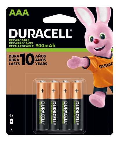 Pila Recargable Duracell Tamaño Aaa 4 Unidades 900 Mah