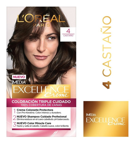 Kit Tintura Permanente L' Oréal Paris Excellence Creme Tono 4 castaño