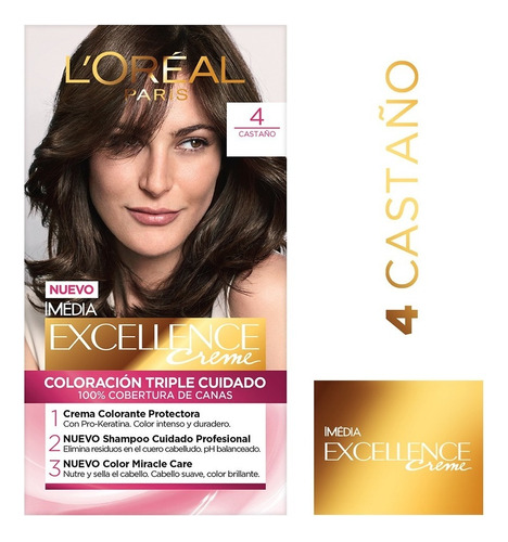 Kit Tintura Permanente L' Oréal Paris Excellence Creme Tono 4 Castaño