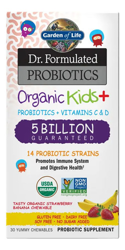 Garden Of Life Dr Formulated Probiotics Organic Kids+ Cooler Sabor Fresa Plátano 30 Tabletas Masticables