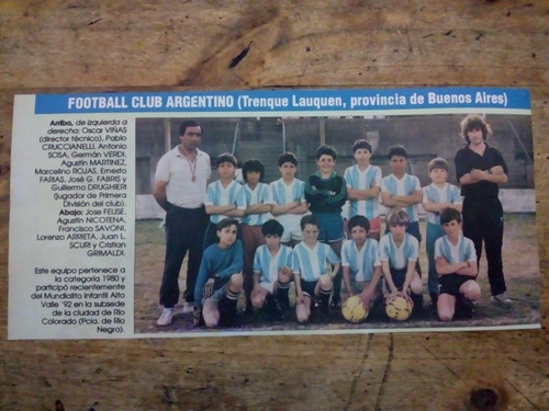 Recorte Football Club Argentino Trenque Lauquen Cat 1980 