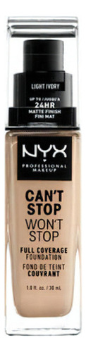 Base de maquillaje líquida NYX Professional Makeup Can't Stop Won't Stop Full Coverage Foundation Base Nyx Professional Makeup Can't Stop Won't Stop tono light ivory - 30mL 30g