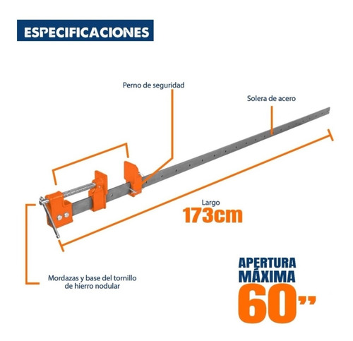 Sargento De Solera De Acero Apertura 60  Truper Largo-173 Cm