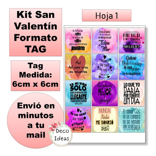 Imagen 2 de 4 de Kit Imprimible A Color Pdf04 San Valentín Tarjetas Etiquetas