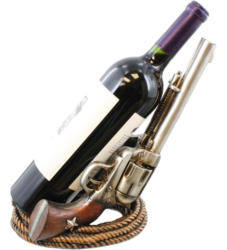 Double Colt Revolver Bottle Holder Rustic Rope Base