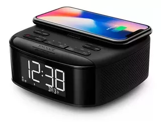 Rádio Relógio Philips Fm Bluetooth Carregador Indução + Cor Preto Voltagem Bivolt