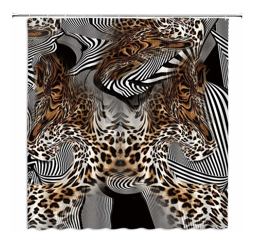 Cortina Ducha Estampado Cebra Leopardo Color Marron Negro 12