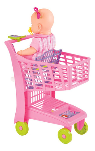 Carrinho De Mercado De Brinquedo Infantil Menina Market Rosa
