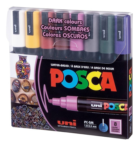 Caneta Marcador Posca Pc-5m Dark Colours - 8 Cores