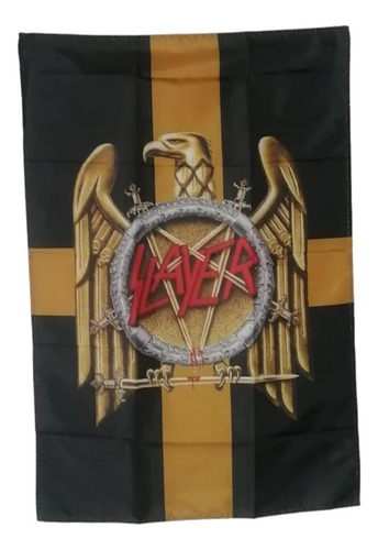 Slayer Bandera Logo Dorado Fondo Negro