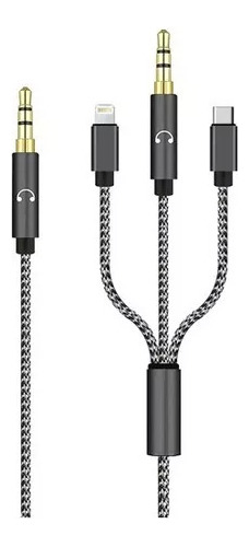 Cable Adaptador 3x1 Jack A Usb C, Jack Y Lightning 