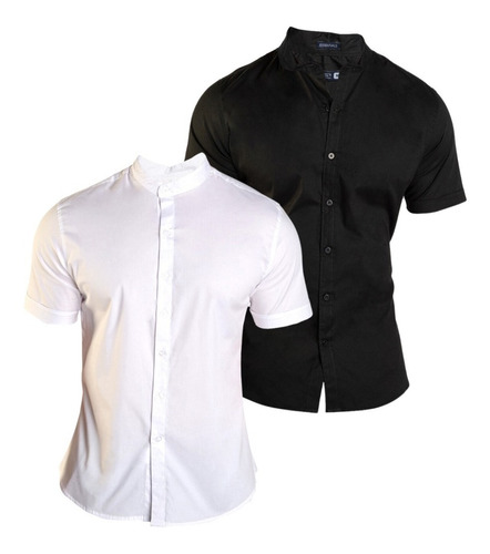 Pack 2 Camisas Cuello Mao Hombre Slim Fit Blanco Home Office