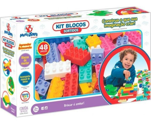 Brinquedo Didático Kit Blocos Sortidos 48 Peças Mercotoys