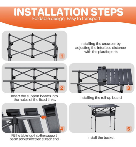 Mesa Plegable Camping Portátil De Jardin Exterior Ajustable Negro