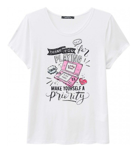 Blusinha Camiseta Infantil Branca Priority 38950 Lilimoon