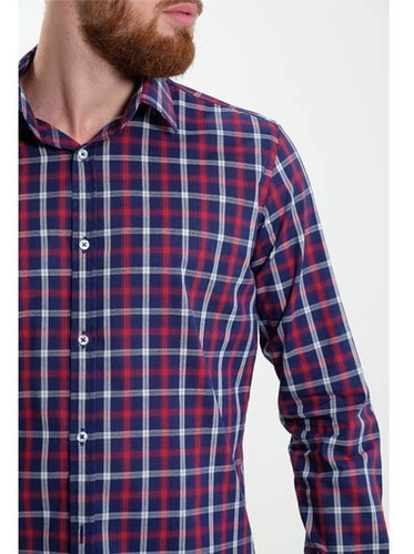 Imagem 3 de 7 de Camisa Manga Longa Masculina Slim Fit Xadrez