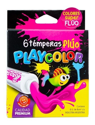 6 Témperas Colores Fluo Playcolor Surtidas X 5 Cajas