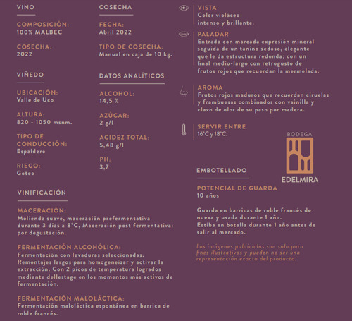 Vino Gran Edelmira Malbec X750ml