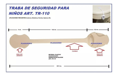 Imagen 3 de 10 de Traba Seguridad Universal Niños Tr-110 Plagasonix Premium Cerradura