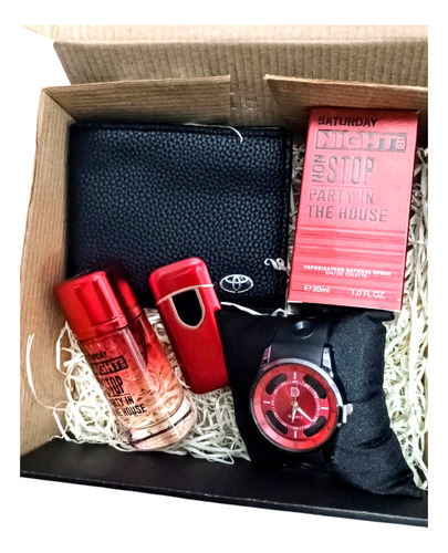 Set Box Regalo Hombre Caja Moño Reloj Perfume Encendedor Usb