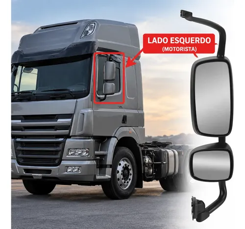 Caminhão DAF XF com o retrovisor do lado esquerdo (motorista) destacado