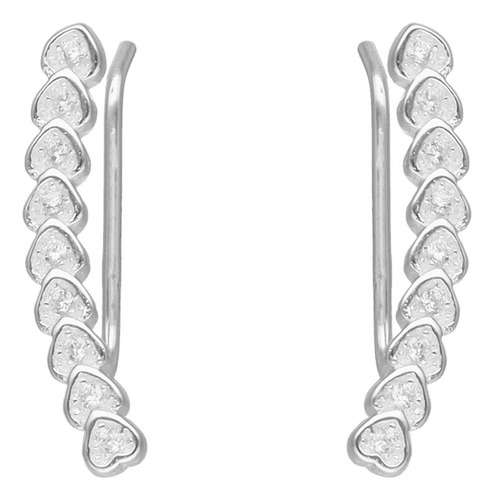 Aros Trepadores Modelo Corazones De Circones En Plata 925