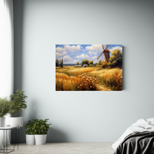 50x40cm Cuadro Molino De Viento En Campo De Trigo Moderno