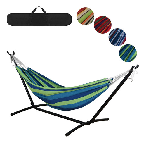 Hamaca Doble Con Base Soporte De Acero Y Estuche Portatil