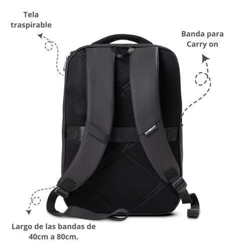 Mochila Impermeable Para Notebook Con Organizadores Color Negro Diseño de la tela Liso