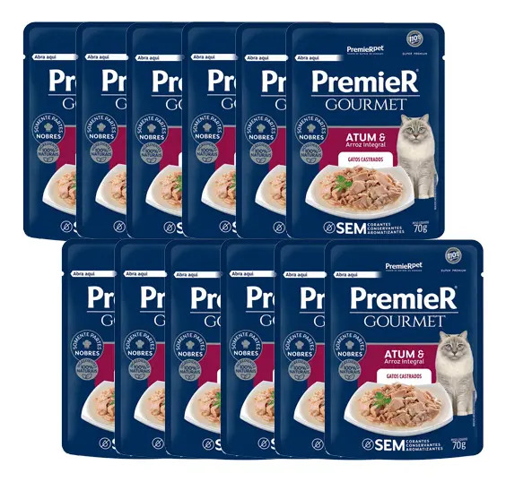 Ração Úmida Premier Gourmet Gato Adulto Atum Arroz Sachê