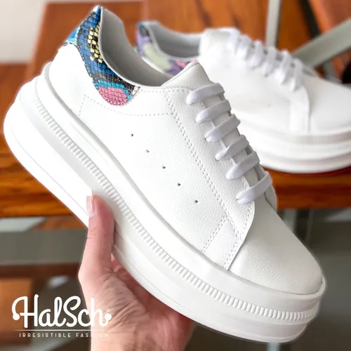 Tenis Moda Mujer Blanco Multicolor Plataforma Cómodos