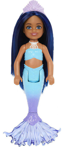 Muñeca Barbie Sirena Chelsea Con Cabello Azul Y Cola Y Coron