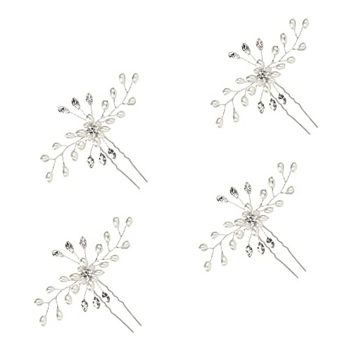 4 Piezas Perla De Cristal Bridal Hair Pins, Elegante 888zk