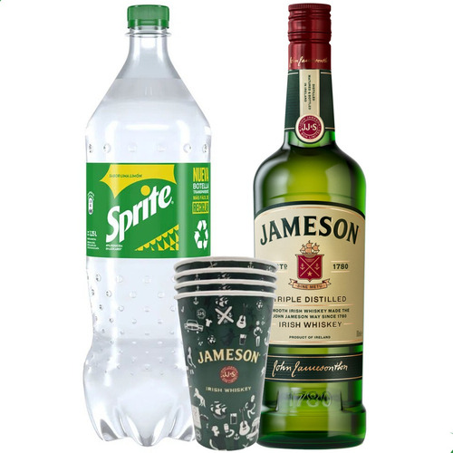 Whisky Jameson Triple Destilado + Gaseosa + Vasos Regalo