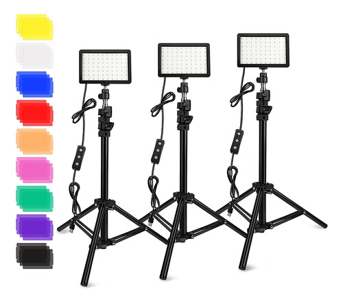 Obeamiu - Paquete De 3 Luces De Video Led Con Soporte De Trí