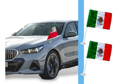 2 Banderas Mexicana Para Cofre De Auto Fiestas Patrias Asta 