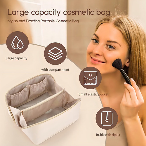 Bolsa De Cosméticos De Viaje De Gran Capacidad Para Mujer Color Light Champagne