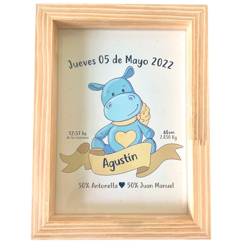 Cuadro Bebe Recien Nacido Hipopotamo Babyshower Souvenir 