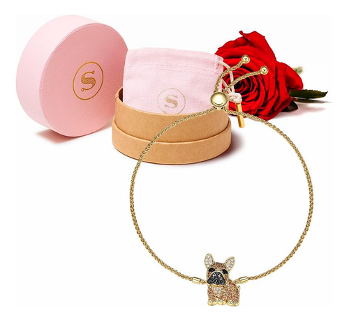 Scamper & Co Pulsera Bulldog Francés, Charm Frenchie De Plat