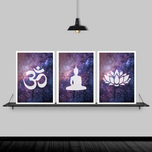 Kit 3 Quadros Decorativos Zen Buda Universo 45x34cm Branca