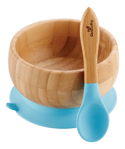Tigela Bambu Com Ventosa E Colher Azul - Avanchy