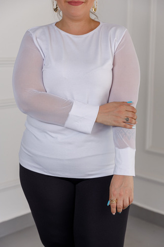 Blusa Manga Longa Tule Plus Size Mazal
