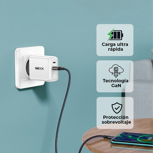 Cargador De Pared Foxbox Flux 20w Blanco, Cable Tipo C