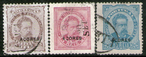 Azores (col. Portuguesa) 3 Sellos Usados Rey Luiz I Año 1882